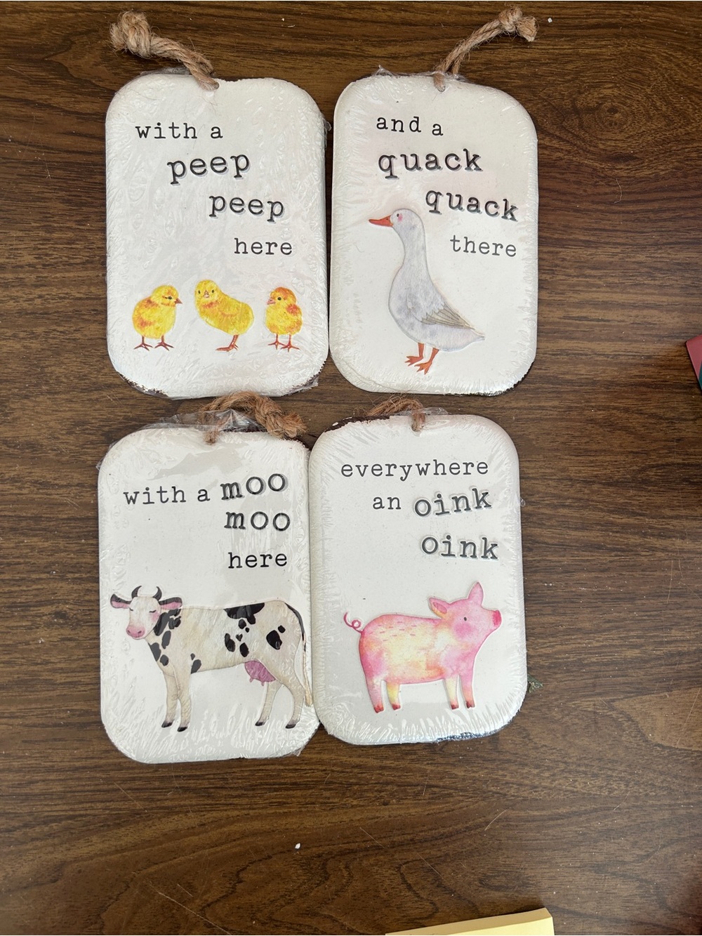 Farm Animal Hanging Signs - Peep, Quack, Moo, Oink new Open Road Brands